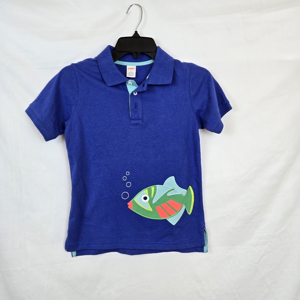 Gymboree Boys‎ Blue Save the Seas Fish Embroidered Short Sleeve Polo Shirt Sz 7